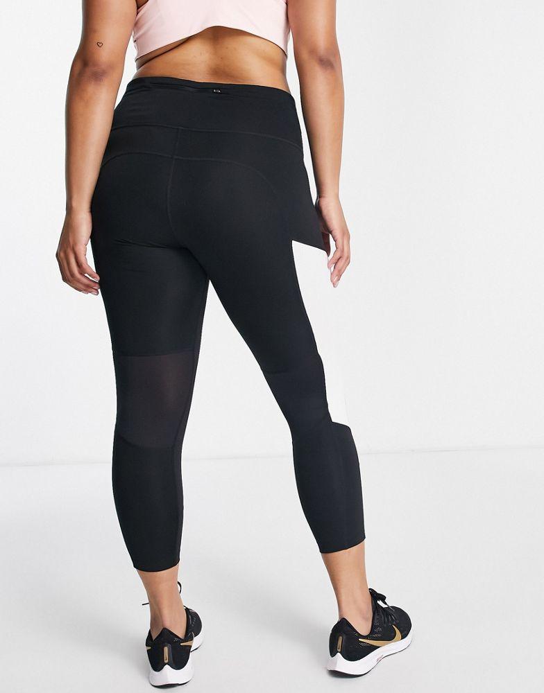Nike Air Running Plus 7/8 midrise colourblock leggings in black商品第2张图片规格展示