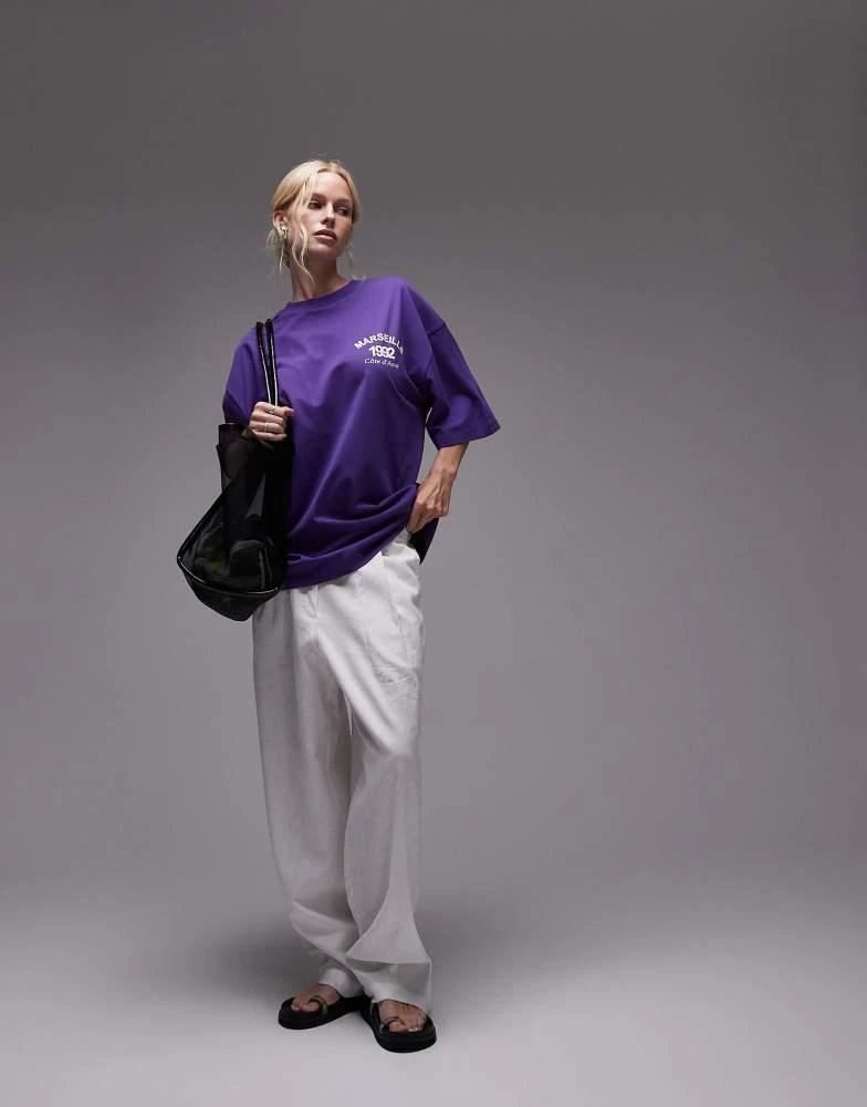 商品Topshop|Topshop oversized graphic Marseille t-shirt in purple,价格¥302,第2张图片详细描述