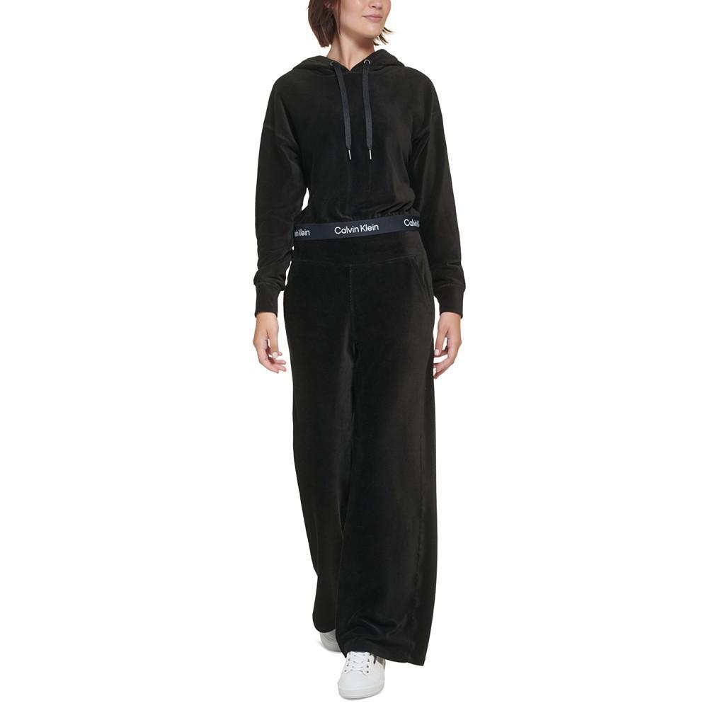 商品Calvin Klein|Women's Logo Elastic Long-Sleeve Pullover Velour Hoodie,价格¥218,第6张图片详细描述