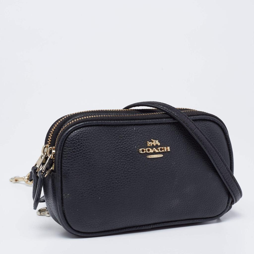 商品[二手商品] Coach|Coach Black Leather Double Zip Camera Crossbody Bag,价格¥1043,第5张图片详细描述