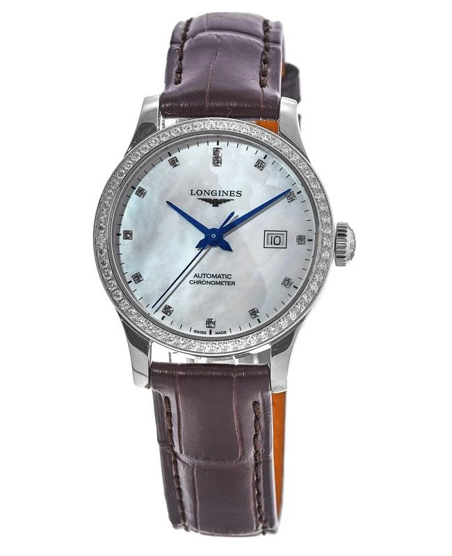 商品Longines|Longines Record Automatic Diamond Leather Strap Women's Watch L2.321.0.87.2,价格¥22776,第1张图片