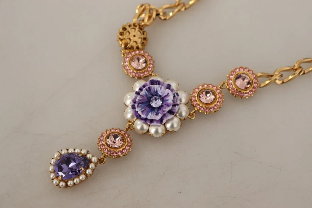 商品Dolce & Gabbana|Dolce & Gabbana Gold Brass Crystal Purple Pink Pearl Pendants Necklace,价格¥4955,第5张图片详细描述