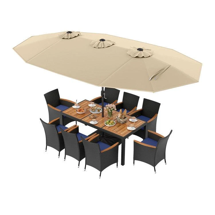 10 Piece Outdoor Patio Dining Set with 15 Feet Double-Sided Twin Umbrella 商品