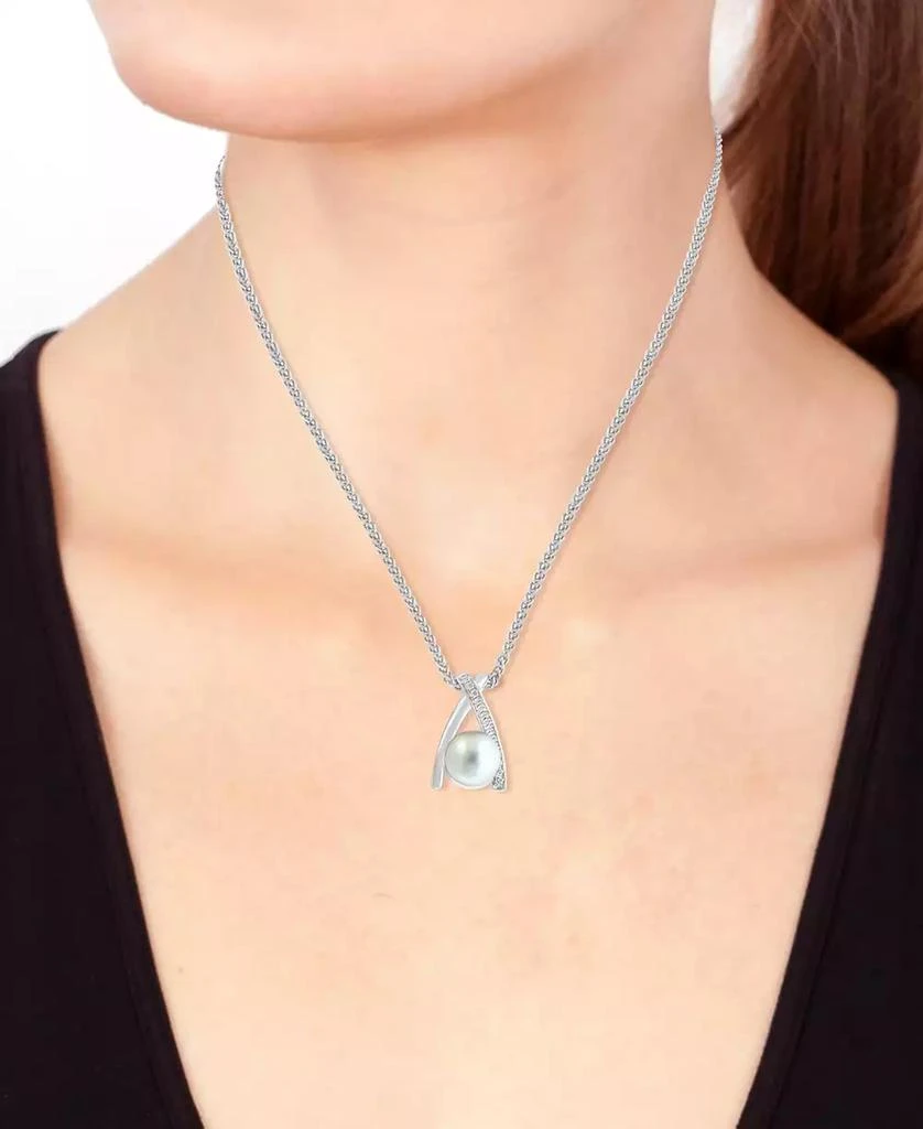 商品Effy|EFFY® Cultured Freshwater Pearl (8mm) & Diamond (1/20 ct. t.w.) Crisscross 18" Pendant Necklace in Sterling Silver,价格¥3951,第2张图片详细描述