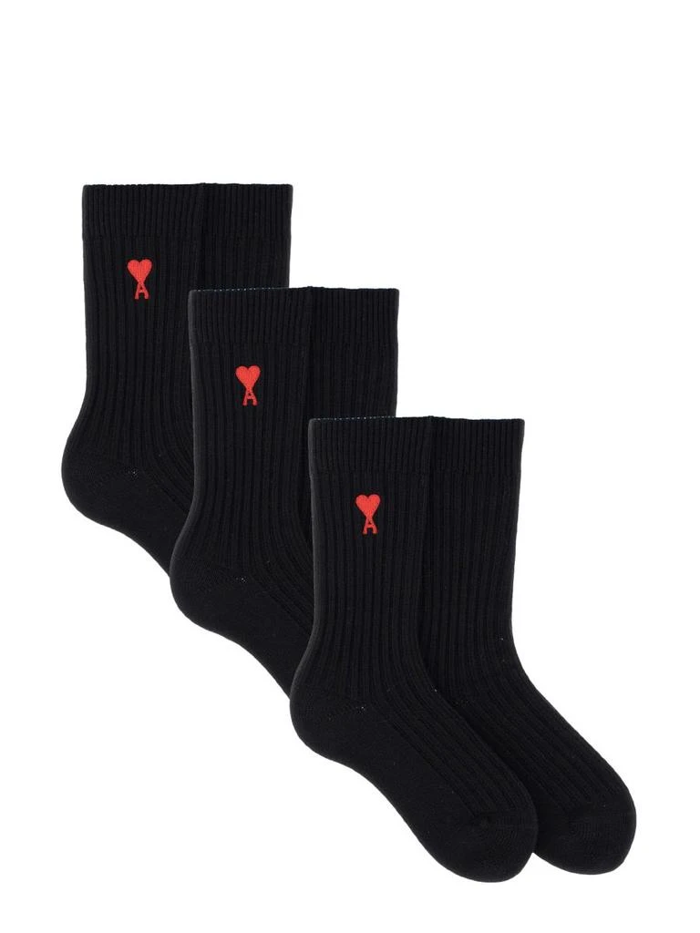 商品AMI|AMI Ami de Coeur Logo Intarsia Set Of Three Socks,价格¥461,第1张图片