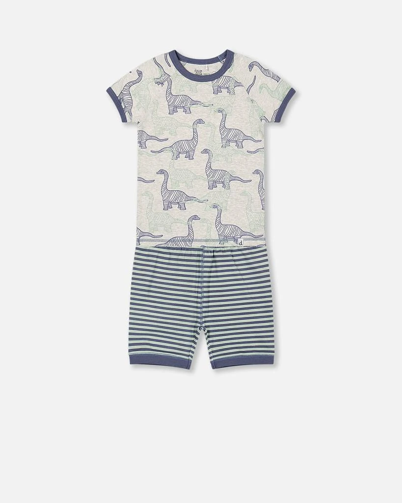 商品Deux par Deux|Organic Cotton Two Piece Short Pajama Set Heather Beige Printed Dinosaurs,价格¥350,第1张图片