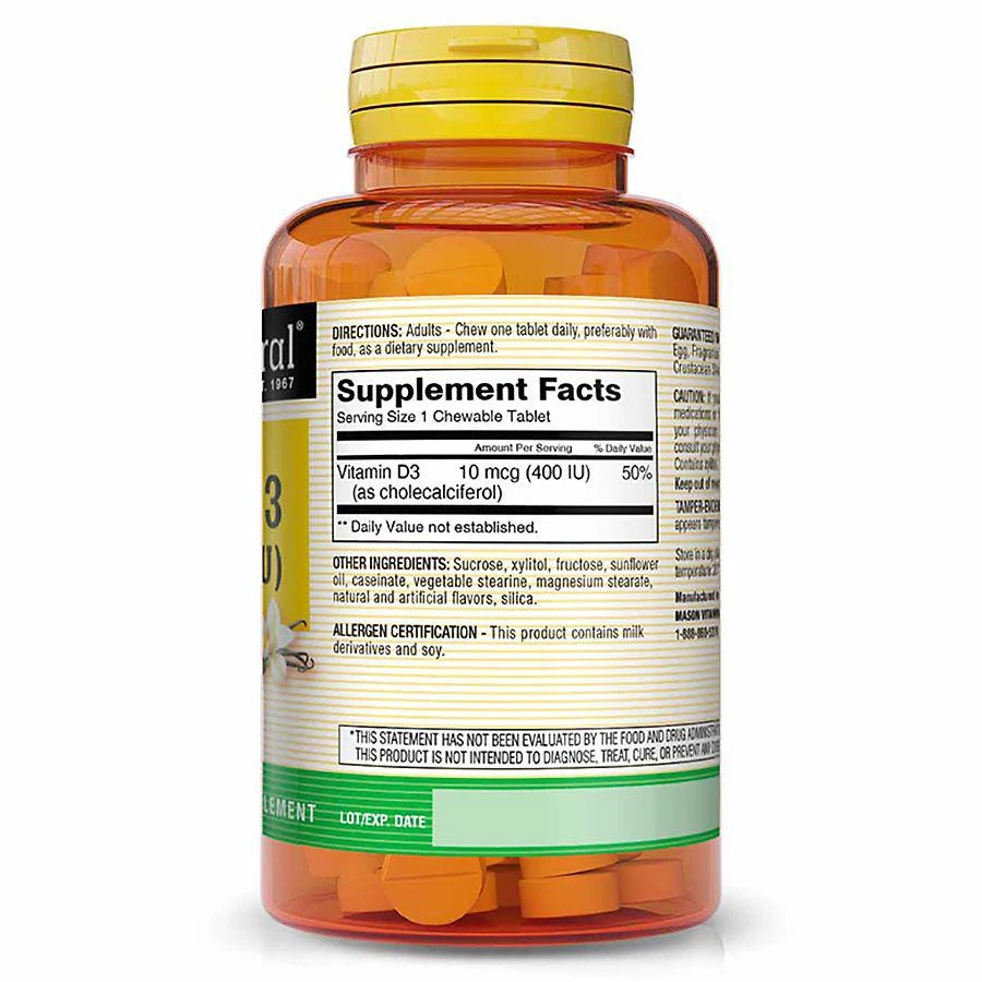 商品Mason Natural|Vitamin D3 10  mcg (400 IU)  Chewables,价格¥38,第3张图片详细描述