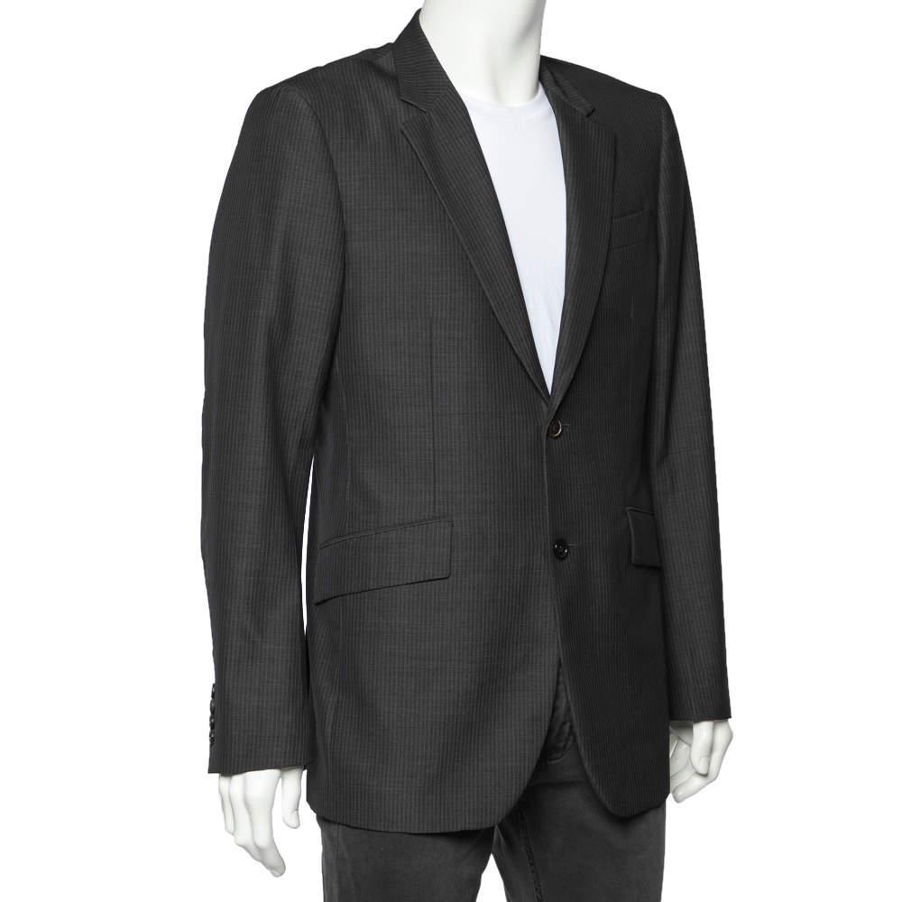 商品[二手商品] Burberry|Burberry Charcoal Grey Striped Wool Button Front Blazer XL,价格¥1014,第4张图片详细描述