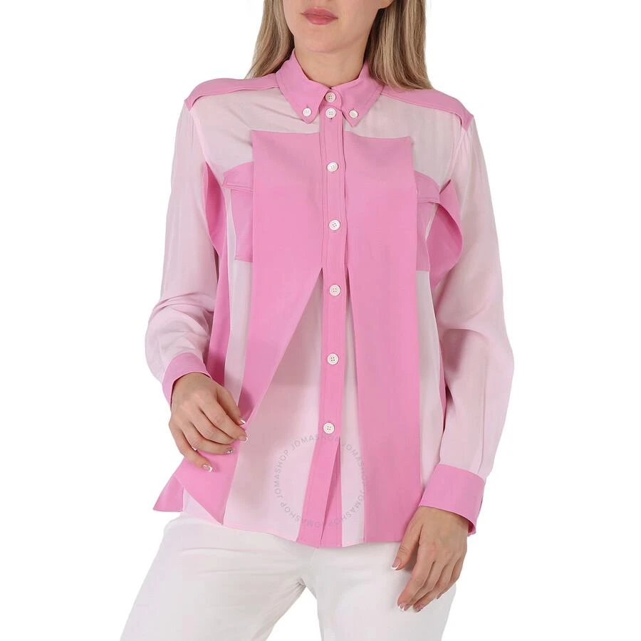 商品Burberry|Ladies Beckierl Pale Candy Pink Panelled Silk Crepe-De-Chine Shirt,价格¥942,第1张图片