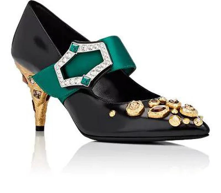 商品Prada|Jeweled-Heel Mary Jane Pumps,价格¥6164,第2张图片详细描述