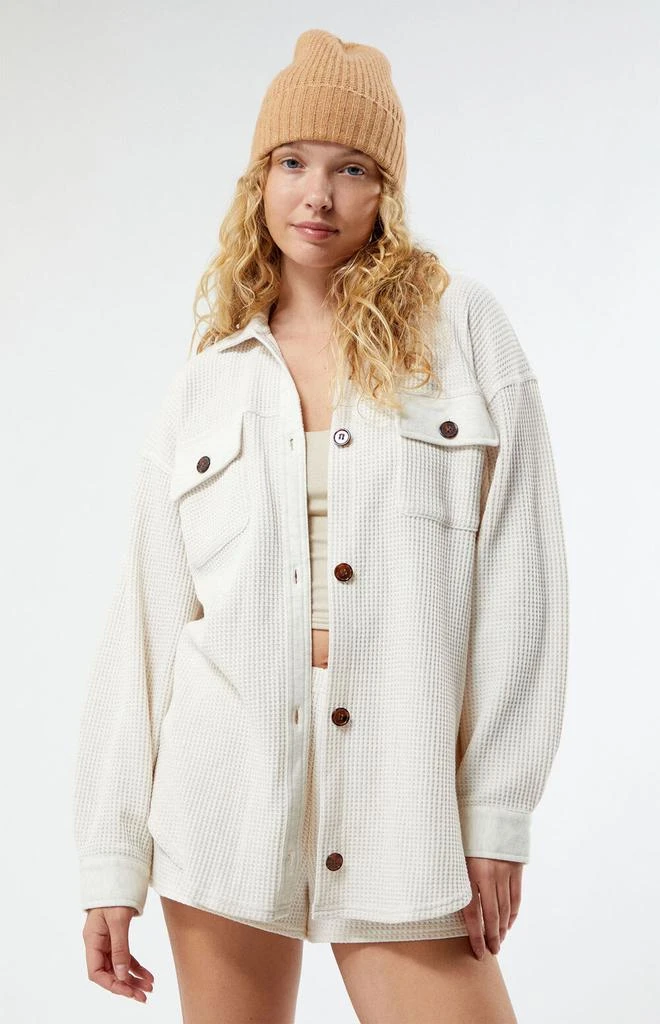 商品PacSun|Waffle Boyfriend Button Up Lounge Shacket,价格¥174,第1张图片