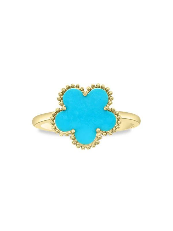 商品Effy|14K Yellow Gold & Turquoise Floral Ring,价格¥4963,第4张图片详细描述
