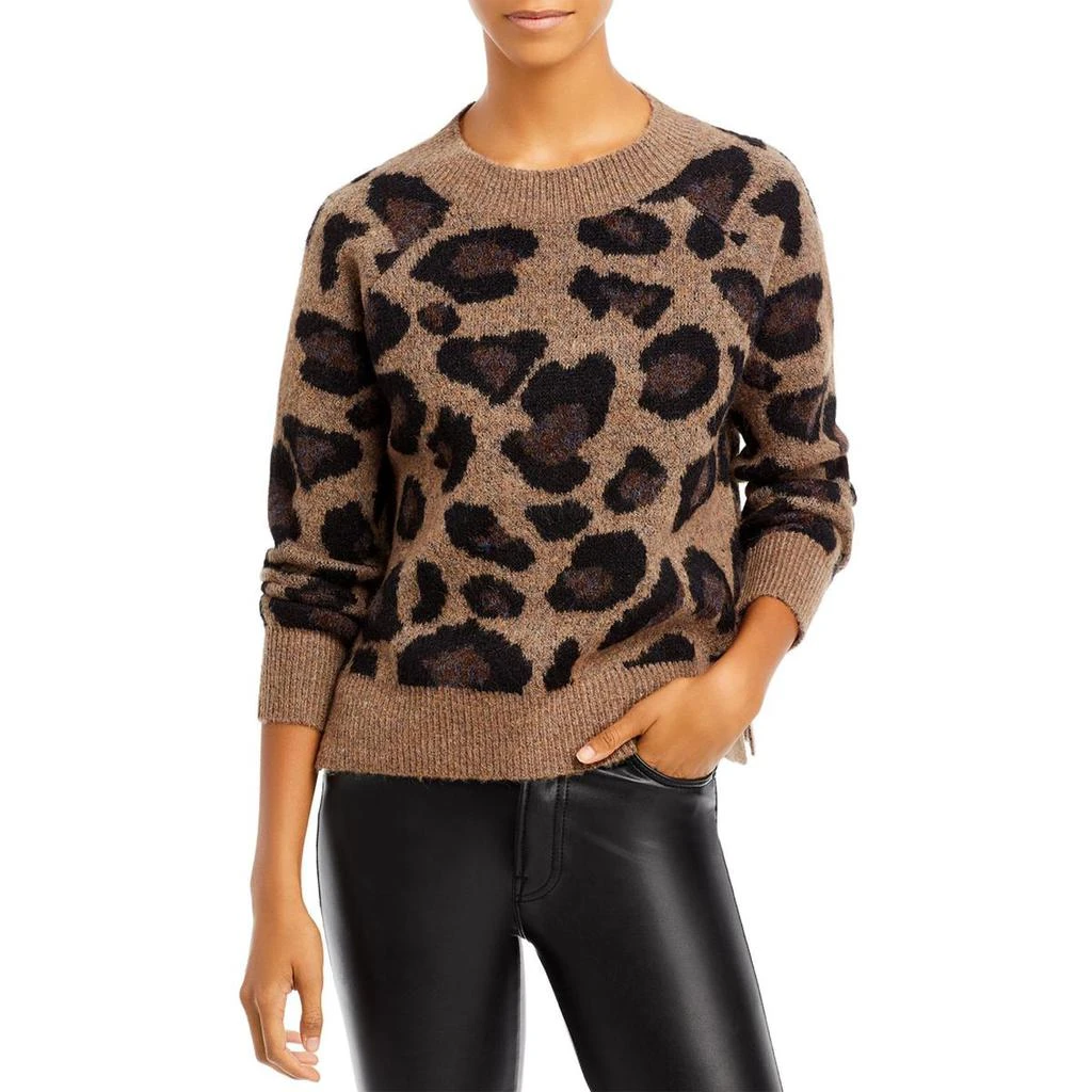 商品AQUA|Aqua Womens Animal Print Ribbed Trim Crewneck Sweater,价格¥154,第1张图片