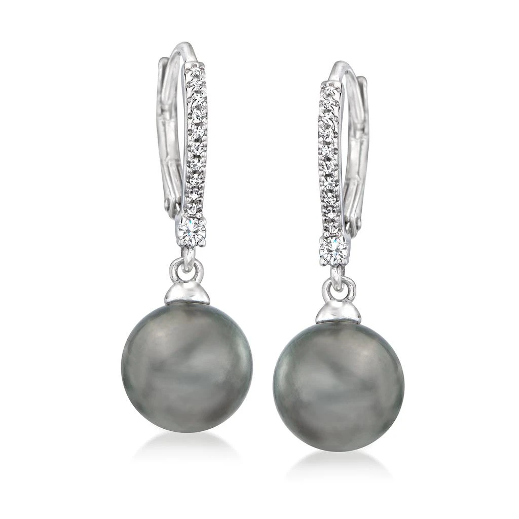 商品Ross-Simons|Ross-Simons 9.5-10mm Black Cultured Tahitian Pearl and . Diamond Drop Earrings in Sterling Silver,价格¥2950,第1张图片