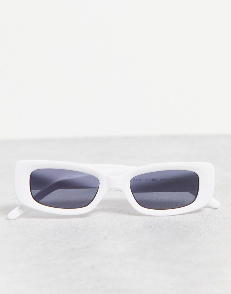商品ASOS|ASOS DESIGN rectangle sunglasses with smoke lens in white - WHITE,价格¥107,第4张图片详细描述