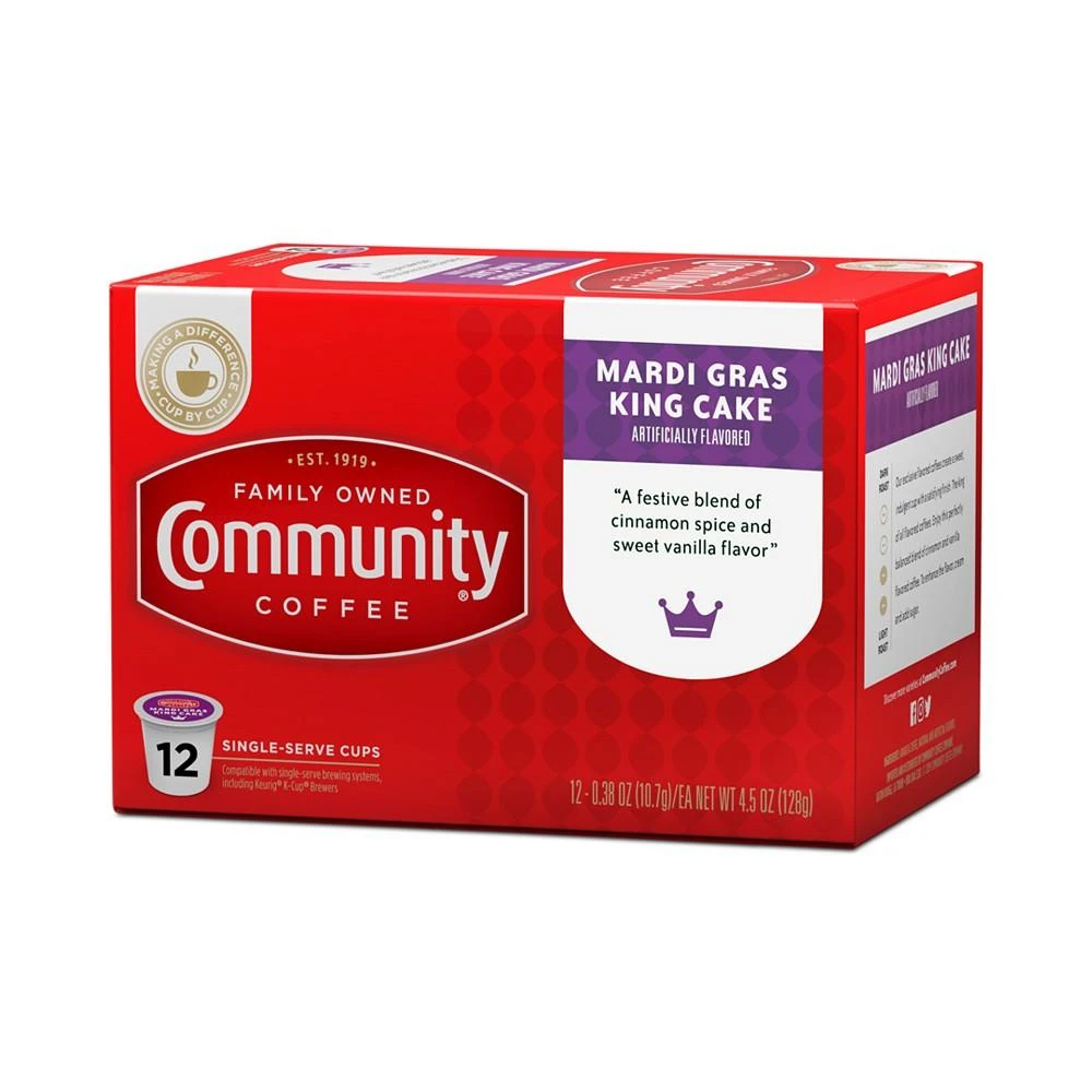 商品Community Coffee|Mardi Gras King Cake Medium Roast Single Serve Pods, Keurig K-Cup Brewers, 72 Ct,价格¥560,第4张图片详细描述