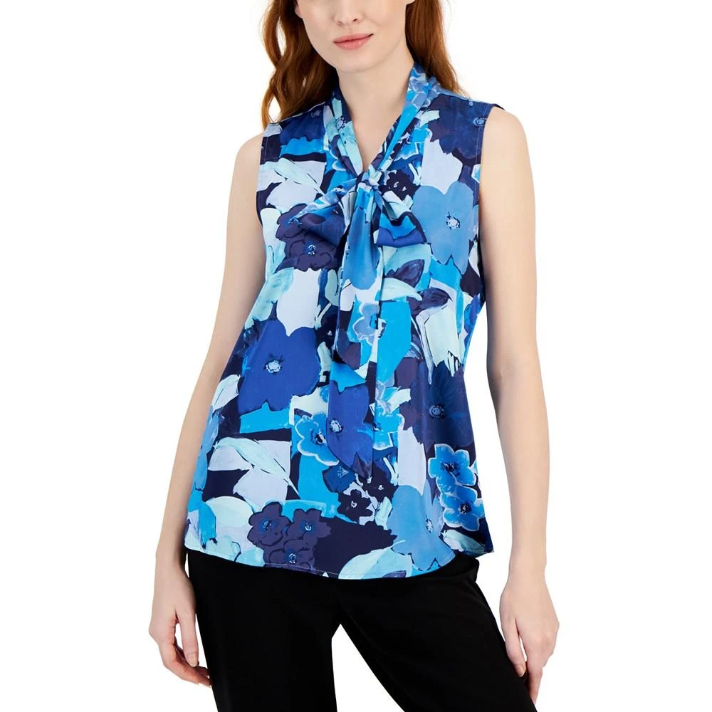 商品Tahari|Women's Printed Sleeveless Bow-Neck Blouse,价格¥173,第1张图片