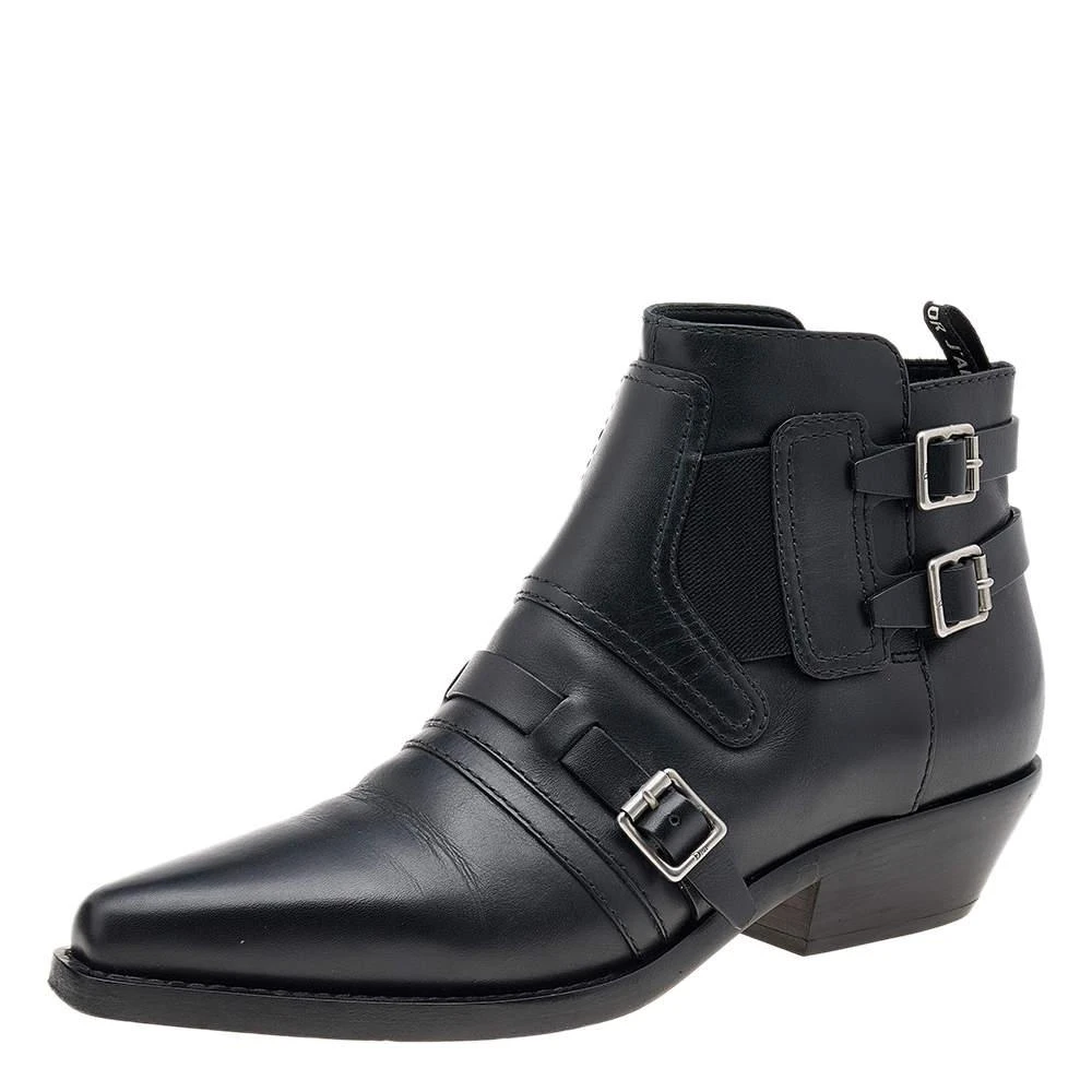 商品[二手商品] Dior|Dior Black Leather Dior Saddle Ankle Boots Size 38.5,价格¥3991,第1张图片