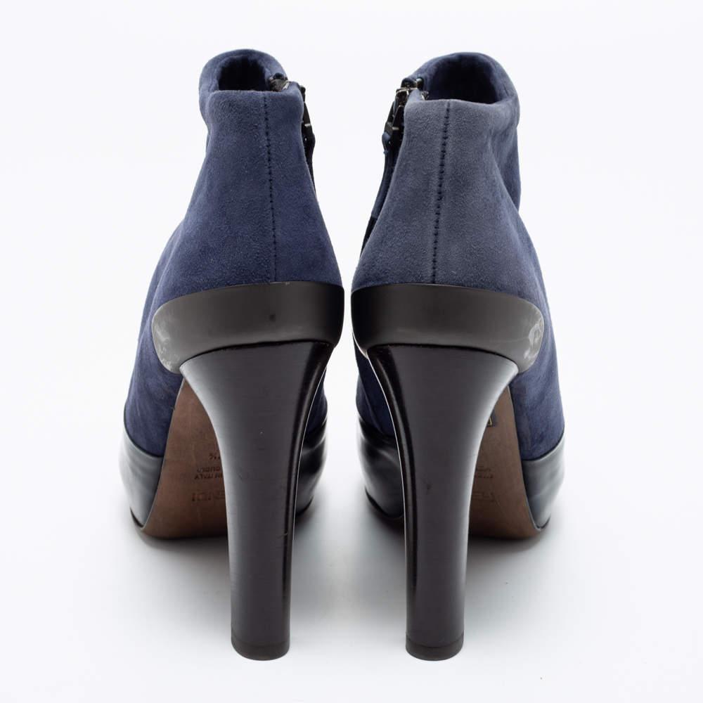 Fendi Navy Blue/Black Suede and Leather Ankle Boots Size 37.5商品第5张图片规格展示