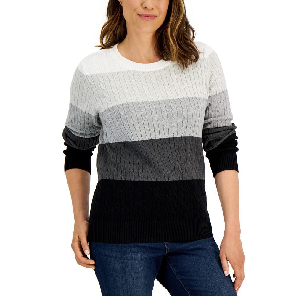 商品Karen Scott|Women's Cable Crewneck Gemma Stripe Sweater, Created for Macy's,价格¥132,第1张图片