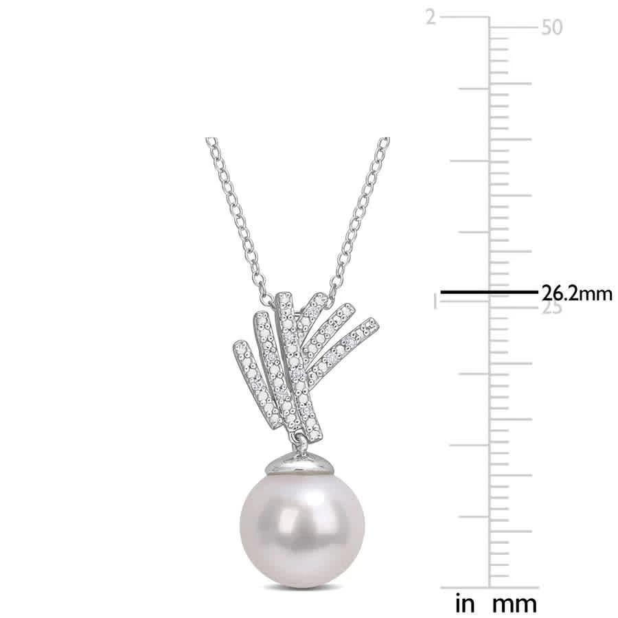 商品Amour|11-12mm Freshwater Cultured Pearl and Diamond Accent Drop Pendant with Chain In Sterling Silver,价格¥609,第2张图片详细描述