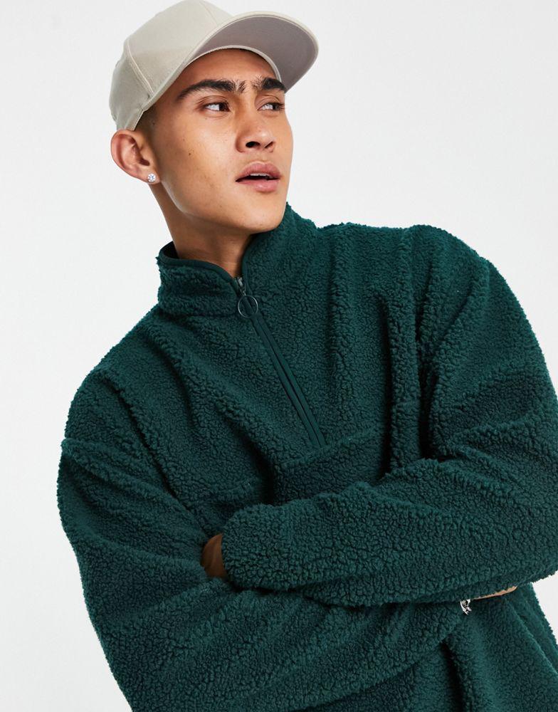 商品ASOS|ASOS DESIGN co-ord oversized teddy borg half zip sweatshirt in dark green,价格¥163,第4张图片详细描述
