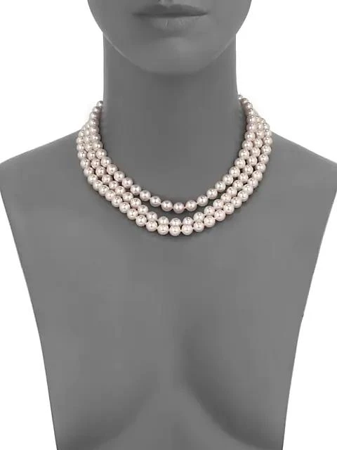 商品Majorica|8MM White Pearl & Sterling Silver Nested Triple-Strand Necklace,价格¥3189,第2张图片详细描述