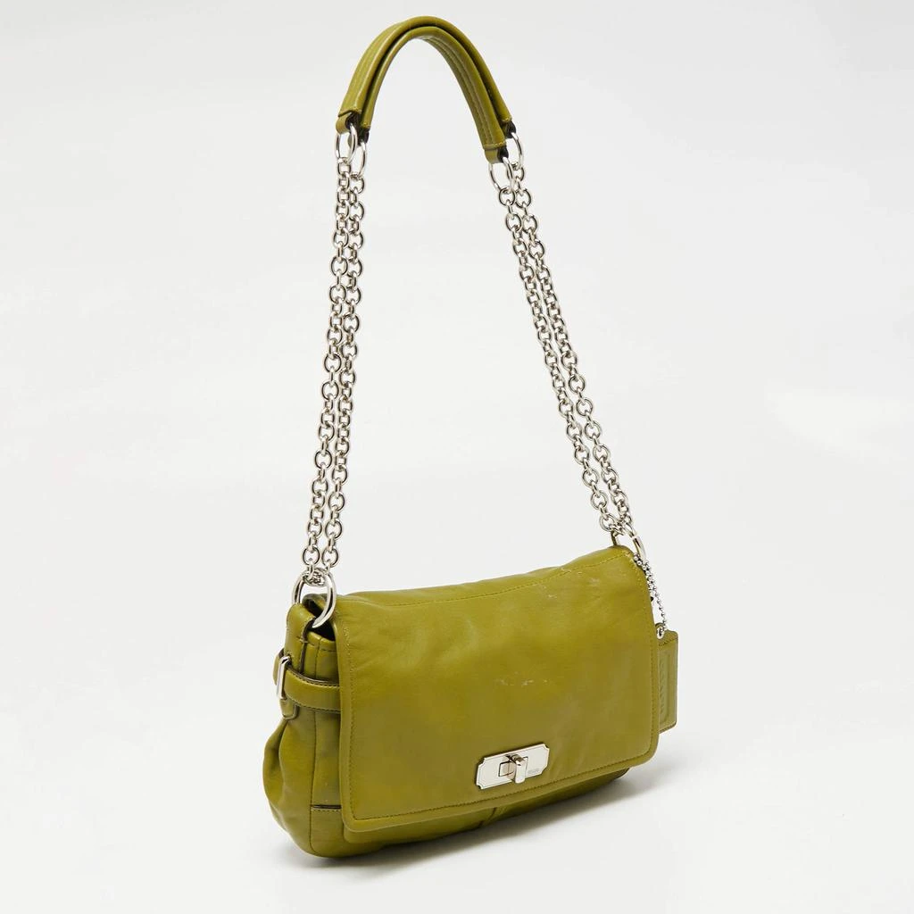 商品[二手商品] Coach|Coach Green Leather Turn-lock Flap Chain Shoulder Bag,价格¥809,第3张图片详细描述