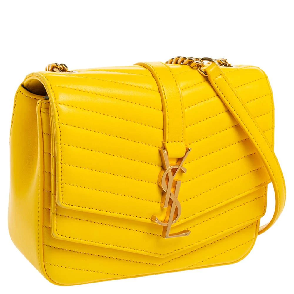 商品[二手商品] Yves Saint Laurent|Saint Laurent Yellow Quilted Leather Small Sulpice Triple V-Flap Crossbody Bag ,价格¥4114,第3张图片详细描述