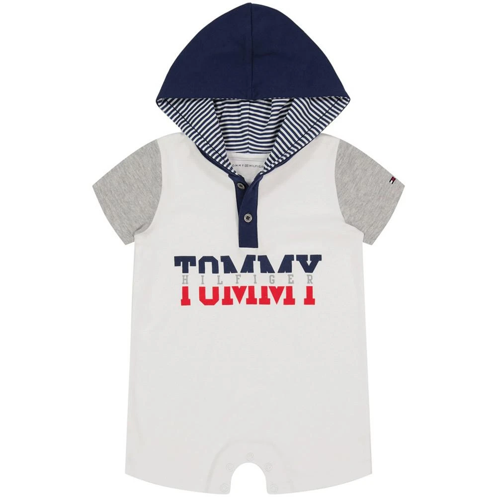 商品Tommy Hilfiger|Baby Boys Signature Short Sleeve Hooded Henley Romper,价格¥220,第1张图片