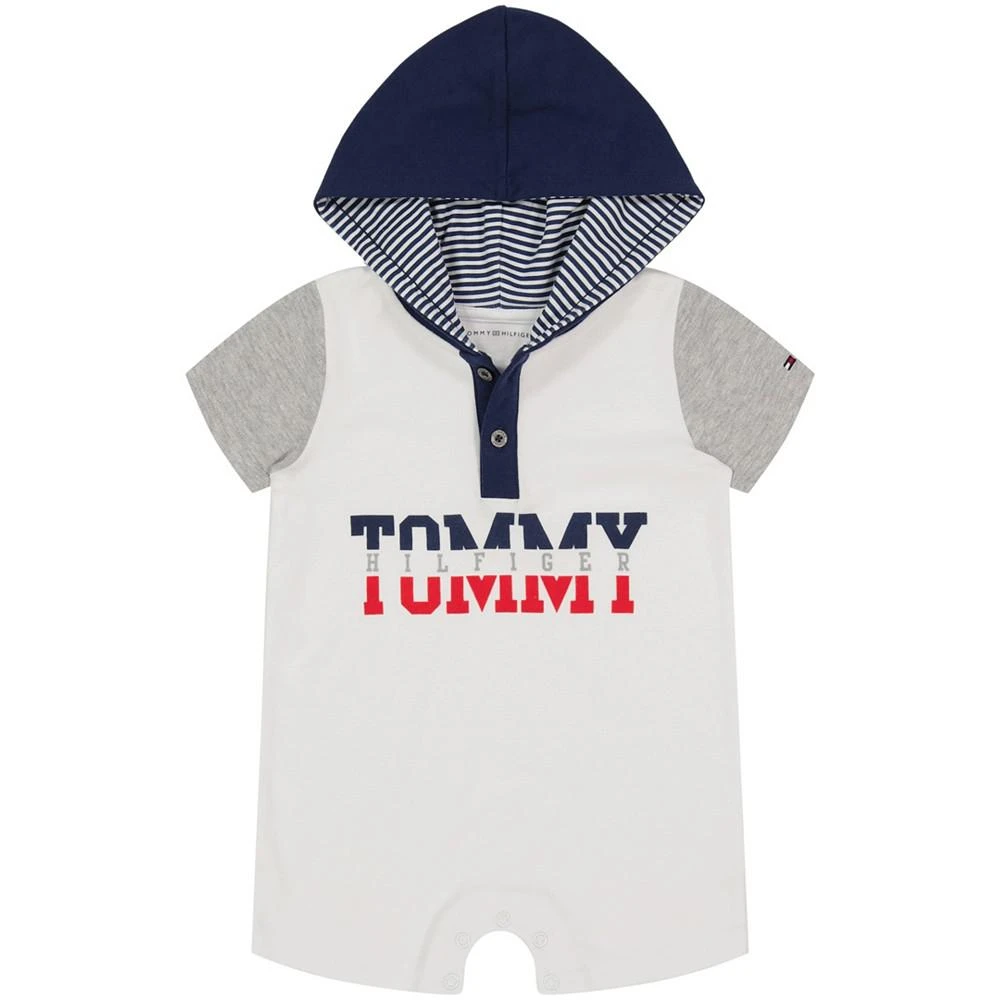 商品Tommy Hilfiger|Baby Boys Signature Short Sleeve Hooded Henley Romper,价格¥112,第1张图片