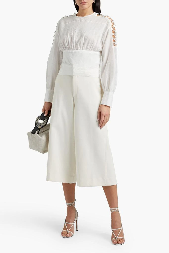 商品IRO|Parikia lattice-trimmed embroidered cotton and silk-blend top,价格¥485,第4张图片详细描述