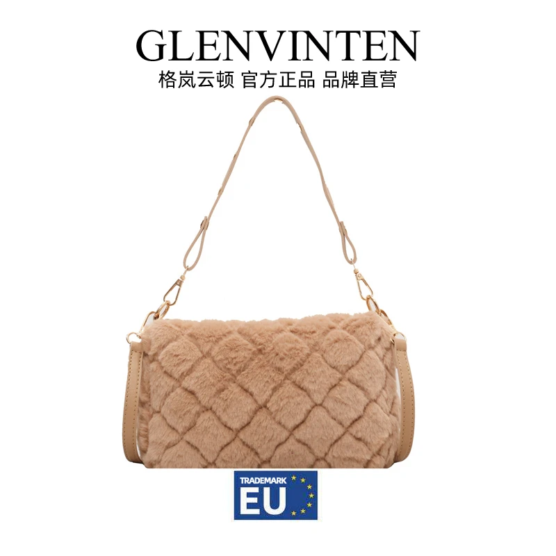 商品[国内直发] GLENVINTEN|格岚云顿云朵羊羔毛毛包包女2022秋新款个性单肩包毛绒菱格斜挎手提小包包,价格¥142,第1张图片