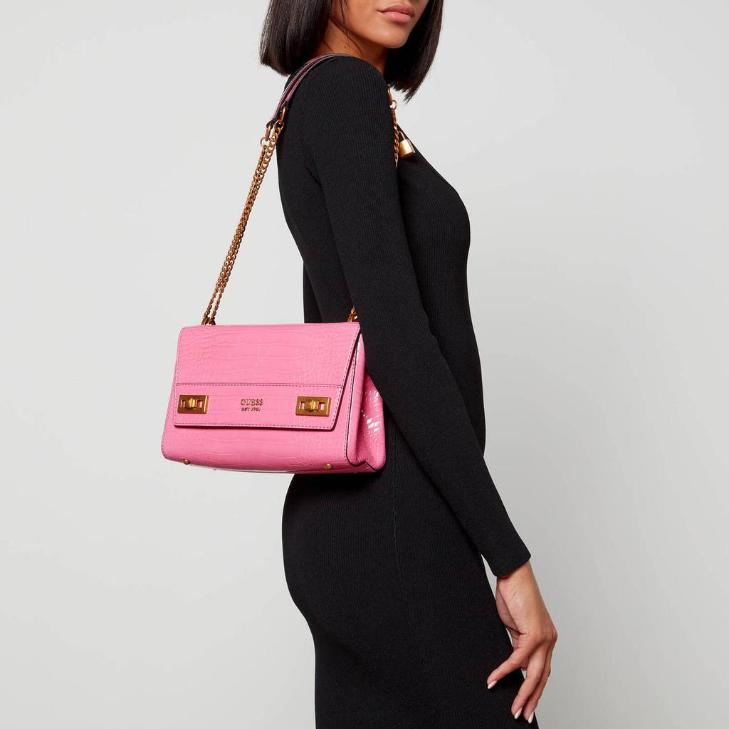 商品GUESS|Guess Women's Katey Croc Flap Shoulder Bag - Bright Pink,价格¥1091,第4张图片详细描述