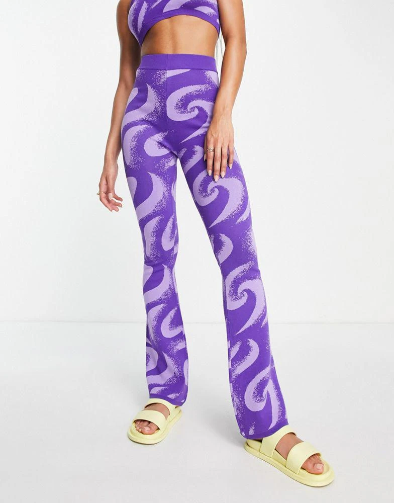 商品AsYou|ASYOU knitted flare trouser co-ord in purple swirl print,价格¥164,第4张图片详细描述