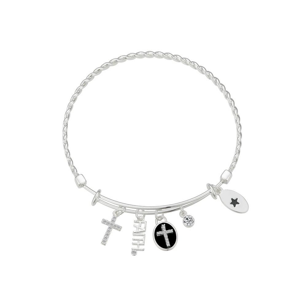 商品Unwritten|Silver-Plated Cross "Faith" Multi Charm Twist Design Bangle Bracelet,价格¥130,第1张图片