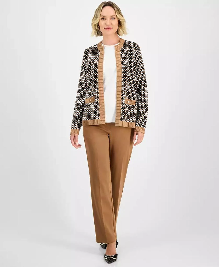 商品Kasper|Women's Textured Contrast-Trim Cardigan, Regular & Petite,价格¥660,第2张图片详细描述
