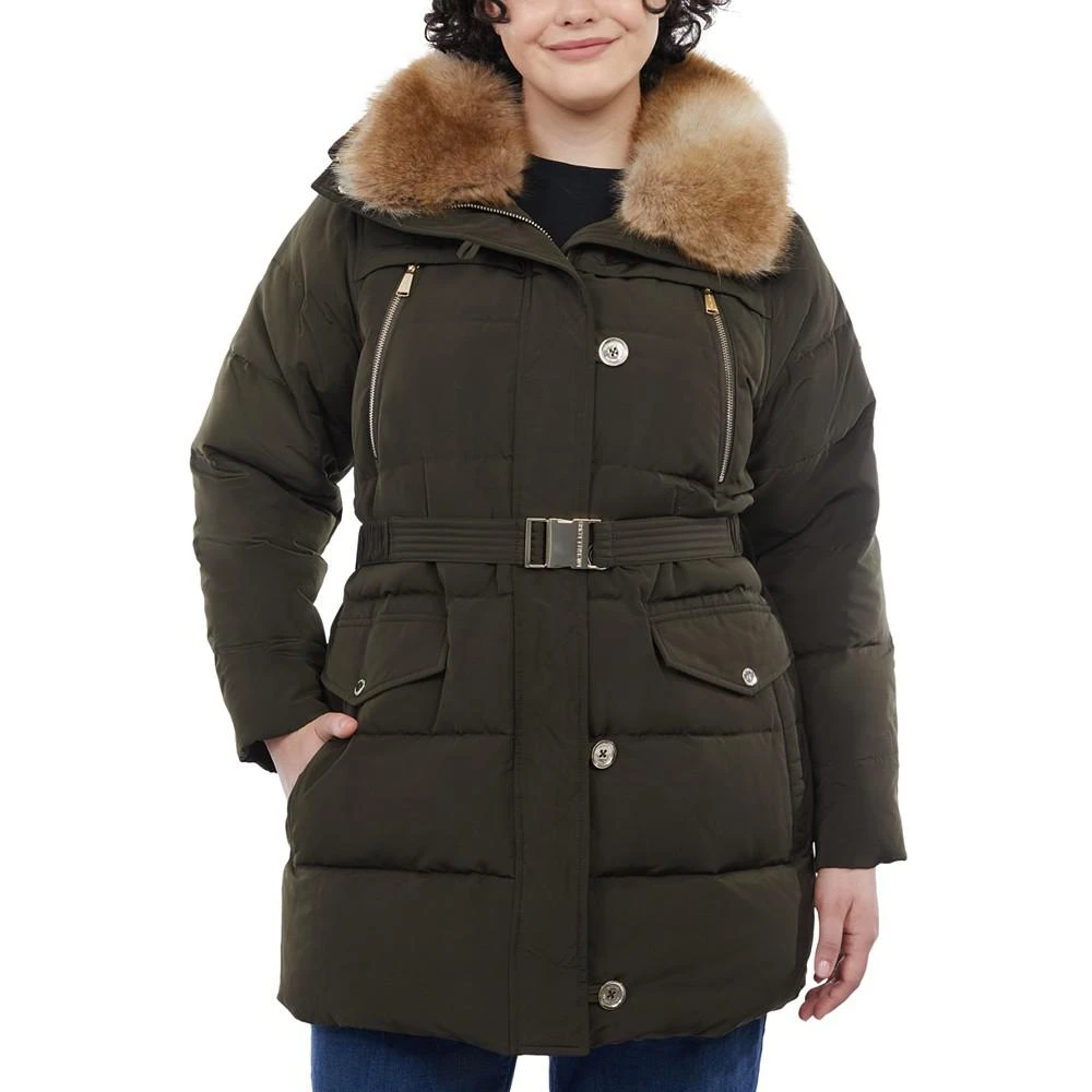 商品Michael Kors|Women's Plus Size Belted Faux-Fur-Collar Down Puffer Coat, Created for Macy's,价格¥1929,第1张图片