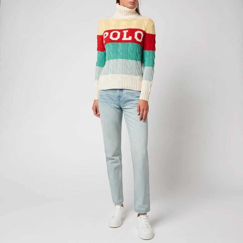 商品Ralph Lauren|Polo Ralph Lauren Women's Polo Striped Turtleneck Cable Knit Jumper- Multi,价格¥916,第3张图片详细描述