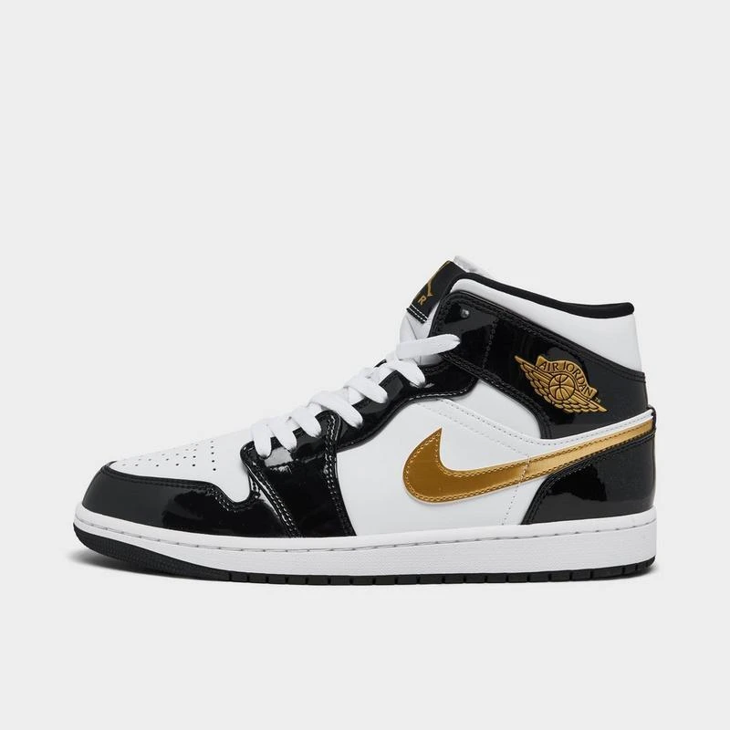 商品Jordan|男士 Air Jordan Retro 1 Mid 黑黄脚趾 黑灰 丝绸,价格¥1042,第1张图片