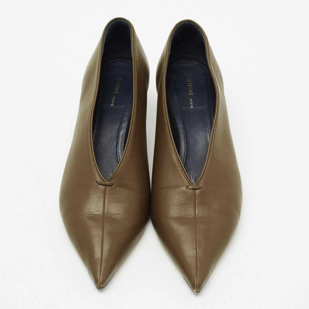 商品[二手商品] Celine|Celine Olive Green Leather V-Neck Pumps Size 37,价格¥1522,第3张图片详细描述