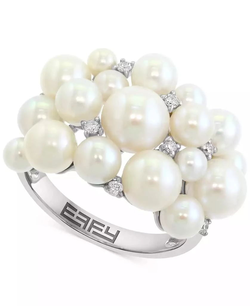 商品Effy|EFFY® Cultured Freshwater Pearl (3 - 6-1/2mm) & Diamond (1/10 ct. t.w.) Cluster Ring in 14k White Gold,价格¥20449,第1张图片