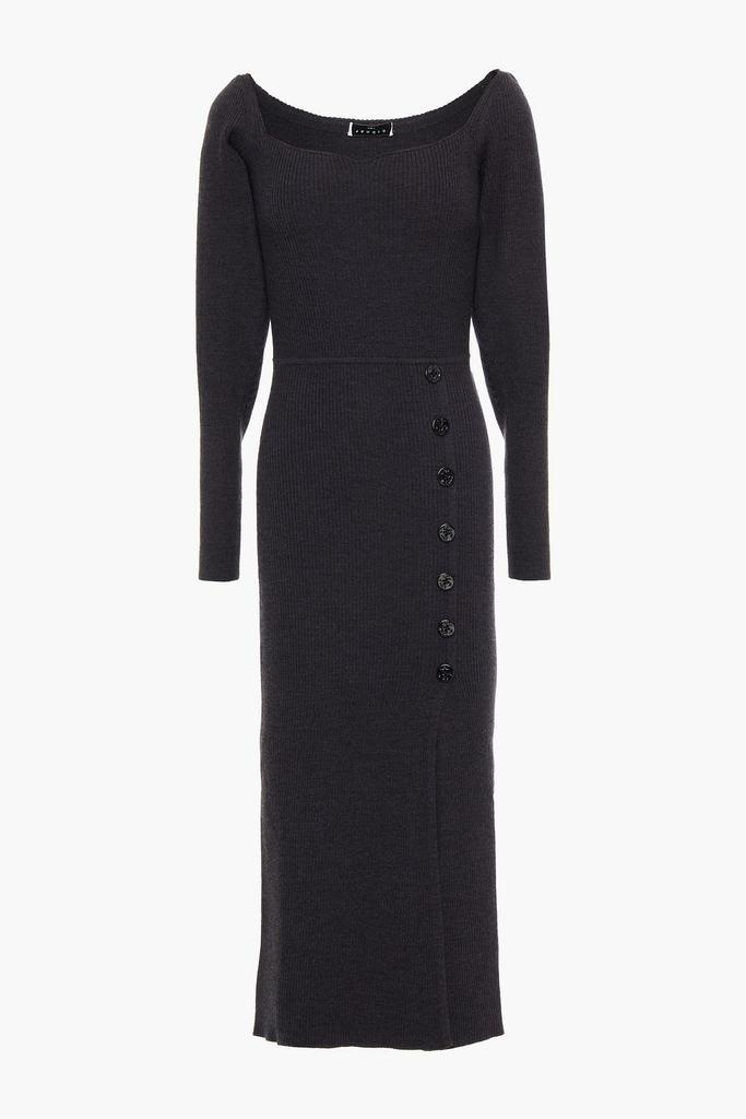 商品Sandro|Madine button-embellished mélange ribbed-knit midi dress,价格¥1574,第1张图片