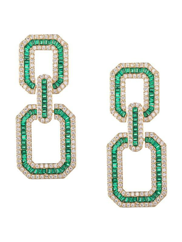 商品Eye Candy LA|The Luxe Collection Charlotte 18K Goldplated & Cubic Zirconia Geometric Drop Earrings,价格¥331,第1张图片