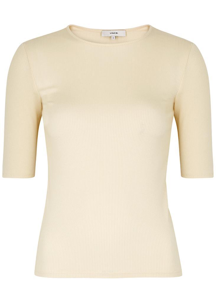 商品Vince|Cream ribbed stretch-jersey top,价格¥980,第1张图片