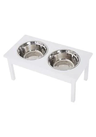 商品PawHut|23%E2%80%9D Wooden Heavy Duty Dog Food Bowls Pet Elevated Feeding Station  White,价格¥593,第1张图片