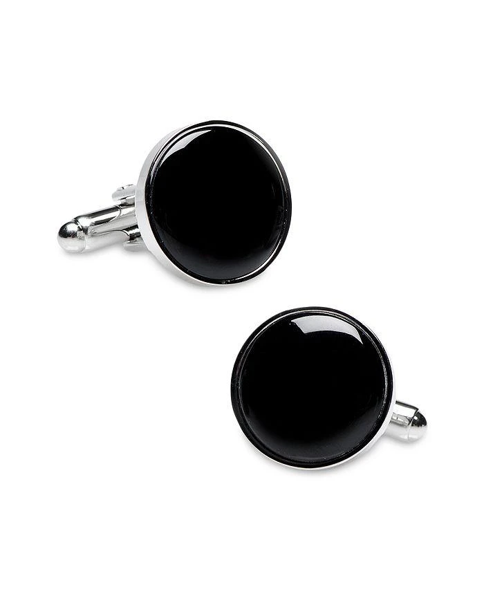 商品Cufflinks Inc.|Silver-Tone Onyx Inlay Round Cufflinks,价格¥633,第1张图片详细描述