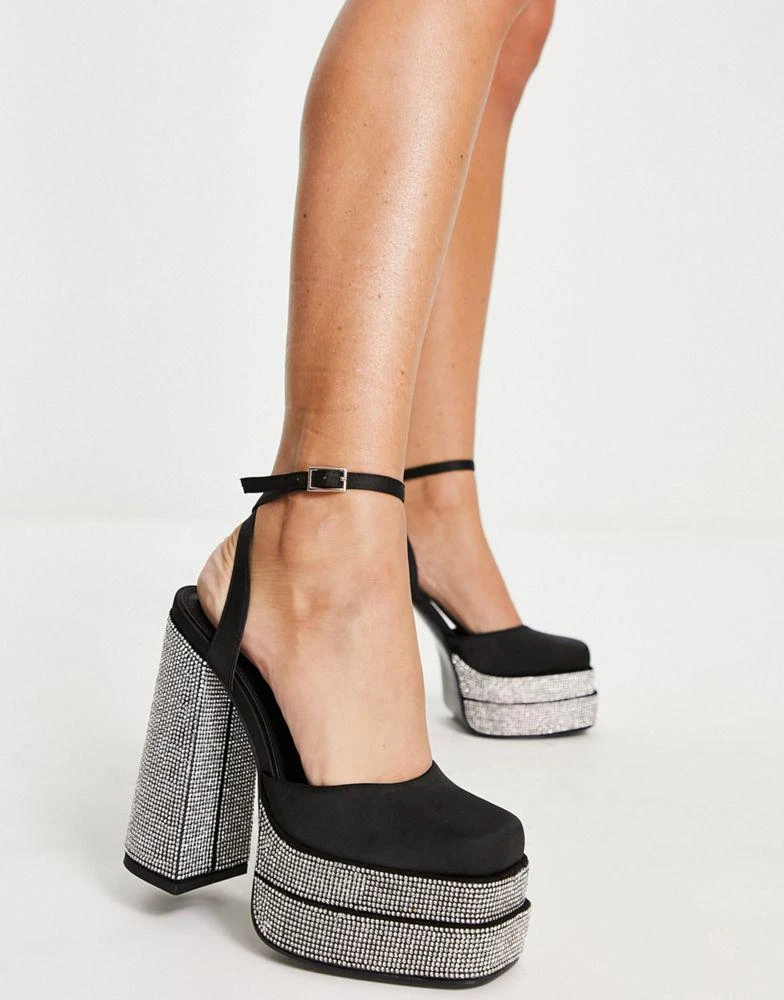 商品ASOS|ASOS DESIGN Pluto embellished platform heeled shoes in black,价格¥311,第2张图片详细描述