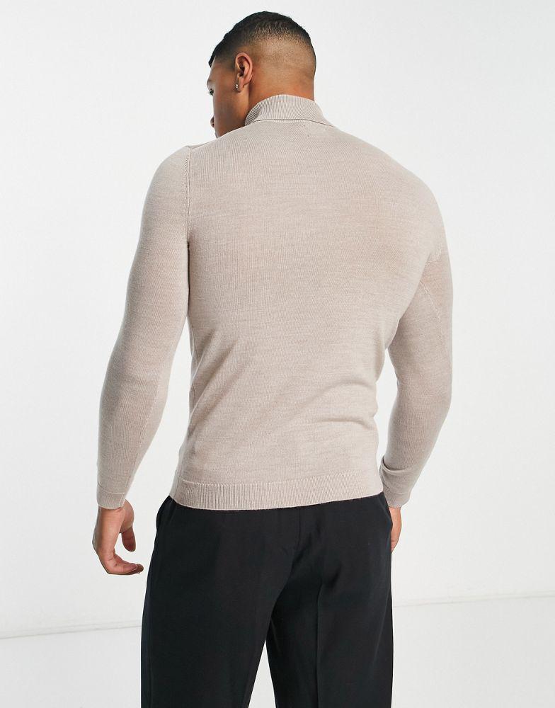 ASOS DESIGN muscle fit premium merino wool jumper in dusty blue商品第2张图片规格展示