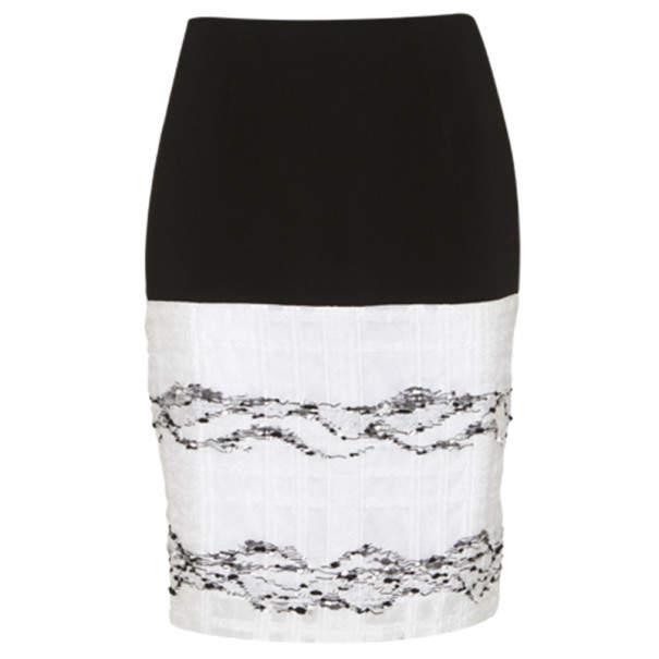 Prabal Gurung Black and White Wool-Crepe Organza-Trim Skirt M商品第1张图片规格展示